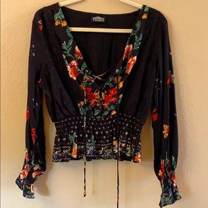 Angie blouse sz s/m open weave lace up top